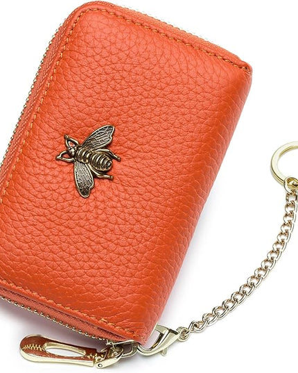 imeetu RFID Credit Card Holder, Small Leather Zipper Card Case Wallet for Women
