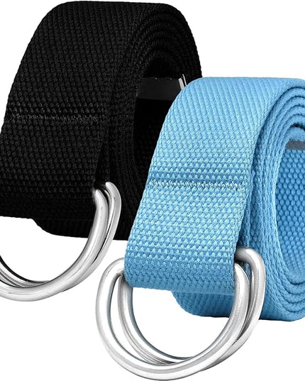 Falari Canvas Web Belt Metal Double D Ring Buckle for Men Women Casual Cloth Military Style Belt 1 1/2" Wide