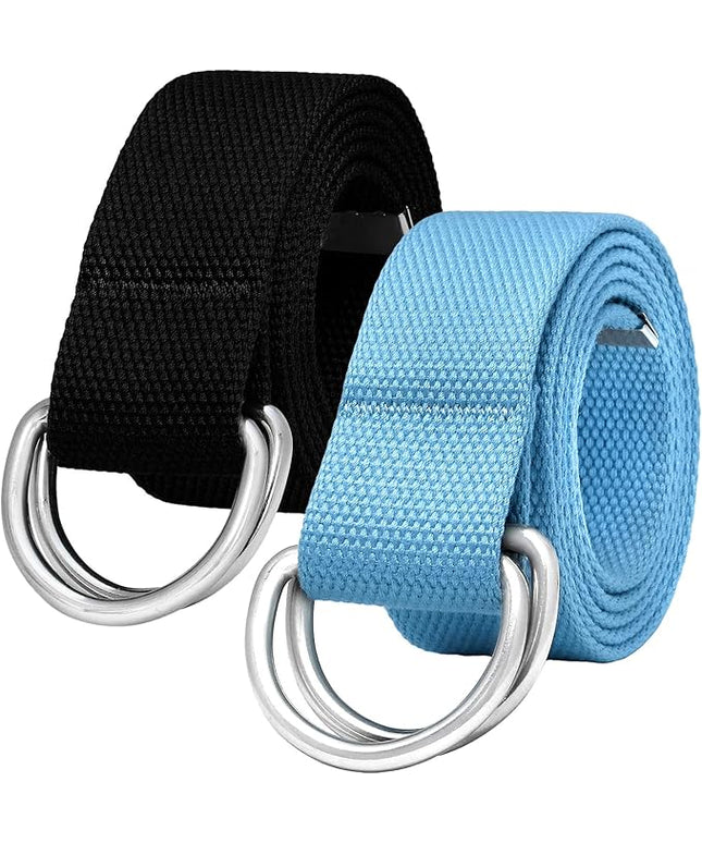 Falari Canvas Web Belt Metal Double D Ring Buckle for Men Women Casual Cloth Military Style Belt 1 1/2" Wide