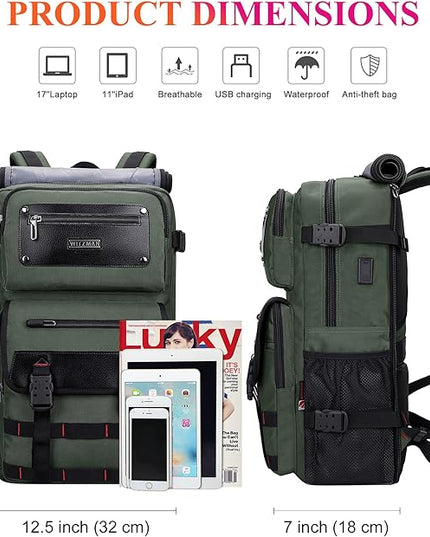 WITZMAN Carry On Travel Backpack for Men Duffle Bags Fit 17 Inch Laptop Airline Approved Laptop Backpack(B685 Army Green)