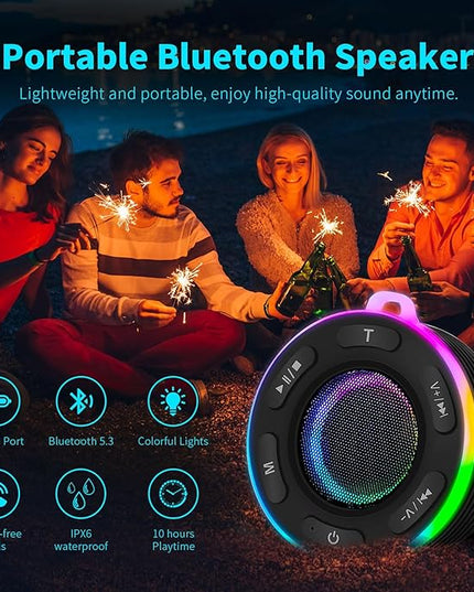 Portable Bluetooth Shower Speaker with Led Light,Waterproof Speaker Loud Sound Built-in Mic Hands,Free Suction Cup&Hook,small Shower speakers for outdoor,Beach,Camping,Kitchen,Kayak,Gifts for unisex