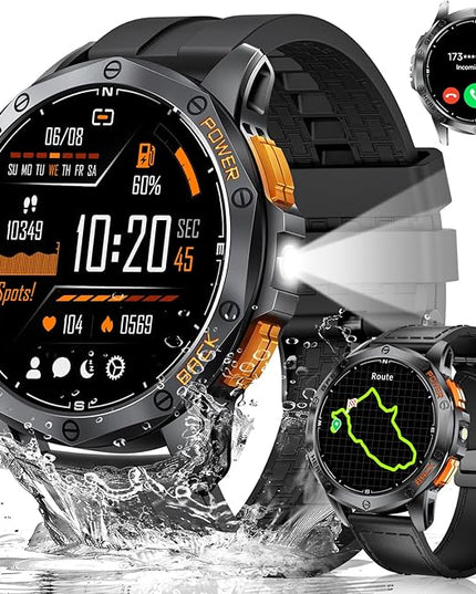 LIGE DM1 GPS Military Smart Watch for Men (Answer/Make Calls), 100+ Sports Modes Fitness Tracker, LED Flashlight/Compass/45 Days Battery/IP68 Waterproof 1.43'' AMOLED Smartwatch for Android iOS