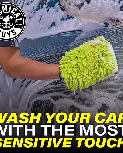 Chemical Guys, Chenille Premium Scratch-Free Microfiber Wash Mitt, Lime Green, 9.6" x 2.3" x 7" (3 Pack) - MIC49303