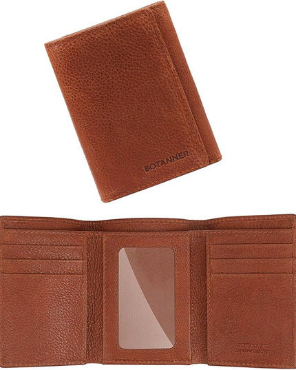 BOTANNER Genuine Leather Mens Trifold Wallet RFID Blocking with 6 Credit Card Slots 1 ID Window Section for Bills 2 Hidden Pockets | Tan