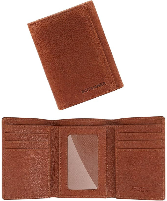 BOTANNER Genuine Leather Mens Trifold Wallet RFID Blocking with 6 Credit Card Slots 1 ID Window Section for Bills 2 Hidden Pockets | Tan
