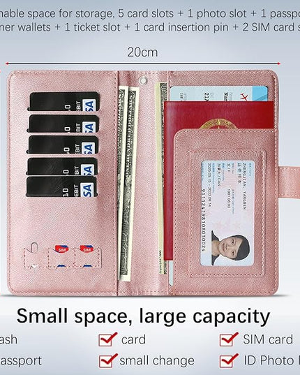 Passport Holder for Travel Essentials, RFID Blocking PU Leather Wallet Cover with Wristlet Strap Magnetic Closure Passport Book Holders Case for Women and Men, Rose Gold