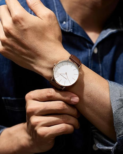 Roberto Marino RM1423 Men’s Luxury Watch – Japanese Quartz, Leather Strap, White Dial, 3 ATM Water Resistant