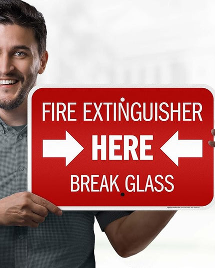 Fire Extinguisher Here Break Glass Sign, 12x18 Inches, 3M EGP Reflective .063 Aluminum, Fade Resistant, Made in USA by My Sign Center