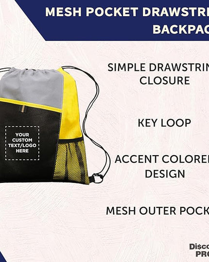 DISCOUNT PROMOS Custom Non-Woven Drawstring Backpacks Set of 10/50/100, Personalized Bulk Pack