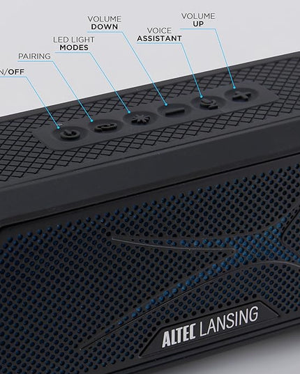 Altec Lansing Magnetic Bluetooth Speaker HYDRAJOLT 2.0, Waterproof IP67, 12W Output Power, 16H Battery, Multicolor LED, 100ft Wireless Range, Voice Assistant, USB-C Quick Charge