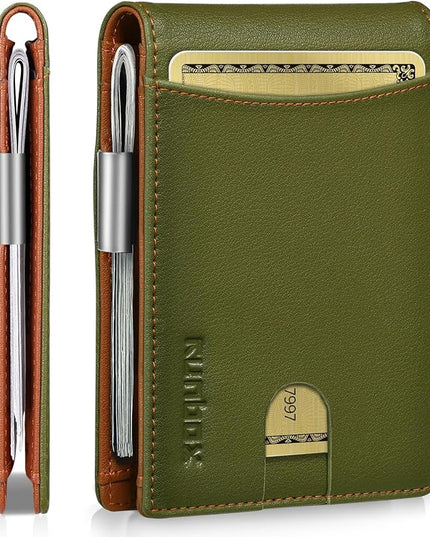 RUNBOX Slim Money Clip Wallets for Men RFID Blocking 11 Card Holder Minimalist Small Leather Bifold Men's Front Pocket Wallet Gift Box