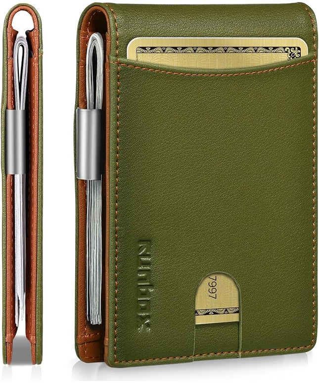 RUNBOX Slim Money Clip Wallets for Men RFID Blocking 11 Card Holder Minimalist Small Leather Bifold Men's Front Pocket Wallet Gift Box