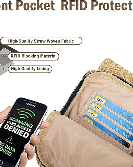 Haytijoe Straw Crossbody Bags for Women Small Summer Purse Woven RFID Cross Body Phone Wallet for Beach Hawaiian Travel Gifts