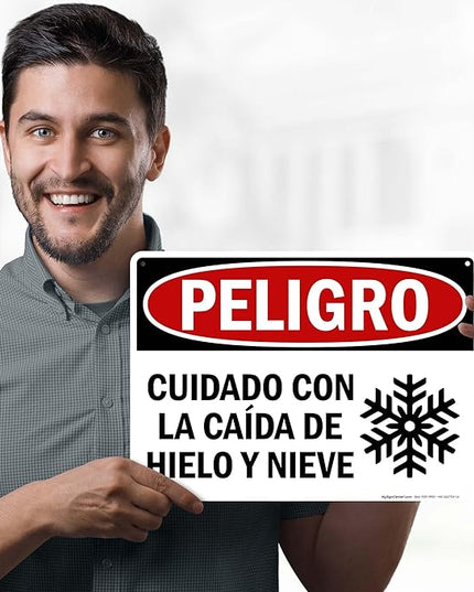 Danger Watch for Falling Ice and Snow Bilingual Sign, 10x14 Inches, 55 mil thick HDPS (high density polystyrene), Made in USA by My Sign Center