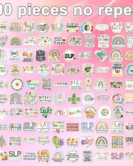Speech Language Pathologist Stickers - 100 Pcs Speech Therapy Water Bottle Stickers for Adults Therapists Teens, SLP Waterproof Scrapbook Sticker, Vinyl Decals for Laptop Journal, SLP Gifts