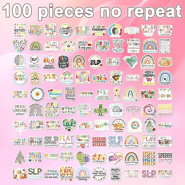 Speech Language Pathologist Stickers - 100 Pcs Speech Therapy Water Bottle Stickers for Adults Therapists Teens, SLP Waterproof Scrapbook Sticker, Vinyl Decals for Laptop Journal, SLP Gifts