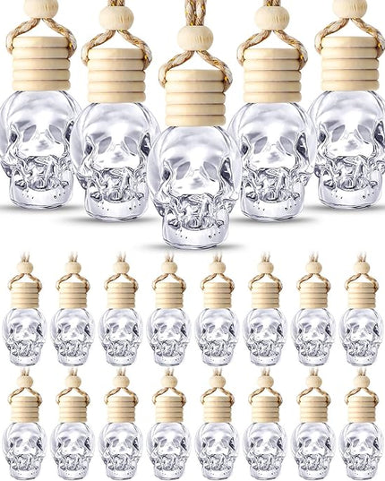 BBTO 50 Pcs Hanging Car Air Freshener Car Diffuser Bottles Empty Glass Perfume Bottle Freshener Diffuser Bottle Pendant for Essential Oil Fragrance Aromatherapy Bottle Ornament(Skull)