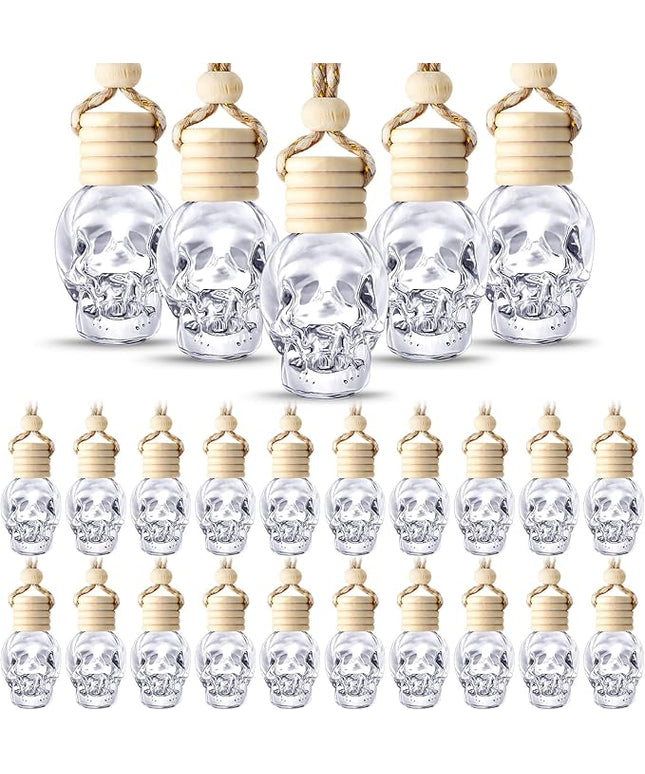 BBTO 50 Pcs Hanging Car Air Freshener Car Diffuser Bottles Empty Glass Perfume Bottle Freshener Diffuser Bottle Pendant for Essential Oil Fragrance Aromatherapy Bottle Ornament(Skull)