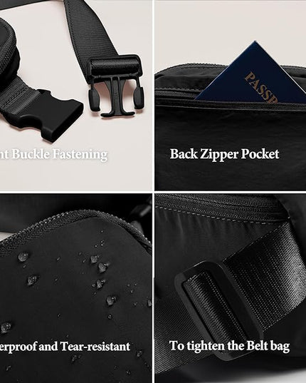 YOSHUYUKI Fanny Pack Crossbody Bag Trendy Waterproof Small Sling Cross Body Purse for Women Men Fashion Waist Packs Mini Belt Pouch Chest Bum Hip Bag Lulu Dupes for Travel Vacation Running Black