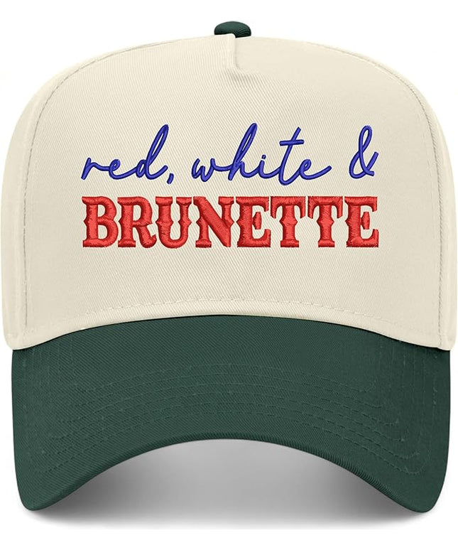 Red, White, & Brunette Hat | Premium Vintage Trucker Hat with Adjustable Snapback for Men and Women