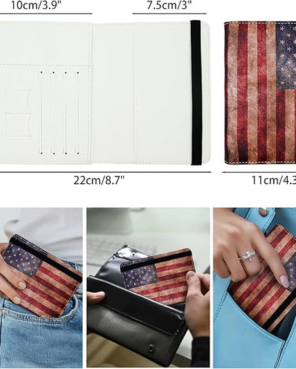 Passport Holder for Women and Men PU Leather Passport Cover for Travel (American Flag)