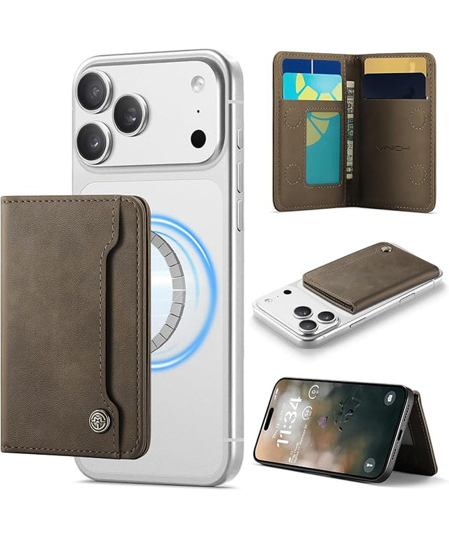 Vinich for MagSafe Wallet Magnetic RFID Blocking Card Holder Compatible with MagSafe Phones and Cases, Strong Magnet Minimalist Phone Wallet for iPhone 17/16/15/14/13/12/Pro/Max/Plus, Vintage Brown