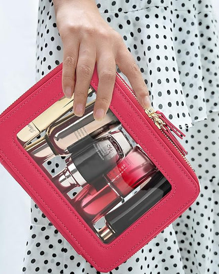 Aveniee Clear Makeup Bag Organizer,Travel Toiletry Bag for Women,Waterproof Cosmetic Pouch with Zippers,Car Accessories Organizers and Storage Case,Hotpink