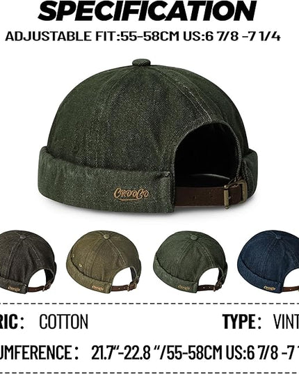 Croogo Denim Docker Hat Fashion Brimless Beanie Hat Retro Worker Skull Cap Rolled Cuff Sailor Cap Hip Hop Dancing Watch Cap