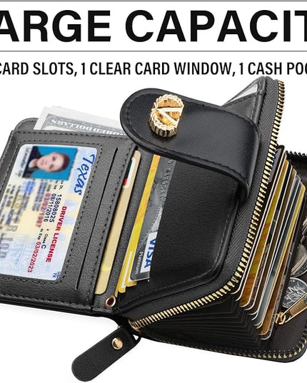 Multi-Purpose Wallet High Capacity Card Holder Zipper Coin Purse with Wristlet Bracelet Keychain Silicone Beaded Bangle Key Ring