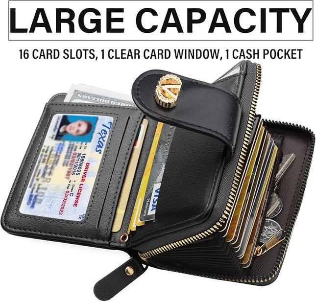 Multi-Purpose Wallet High Capacity Card Holder Zipper Coin Purse with Wristlet Bracelet Keychain Silicone Beaded Bangle Key Ring