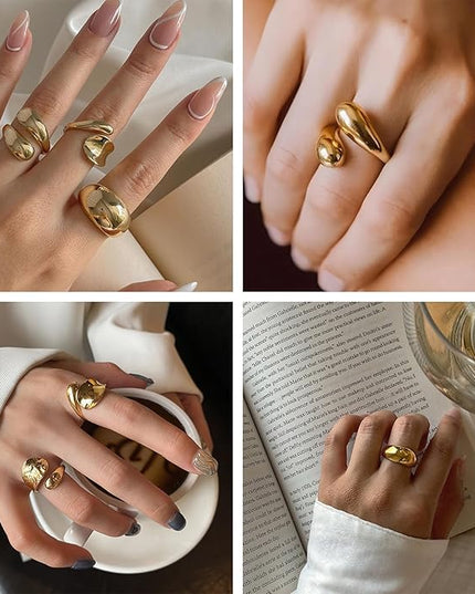 Chunky Rings for Women Adjustable Thick Rings Set Trendy Statement Stackable Ring for Women Chunky Jewlery Irregular Dome Flower Finger Knkuckle Thumb Ring