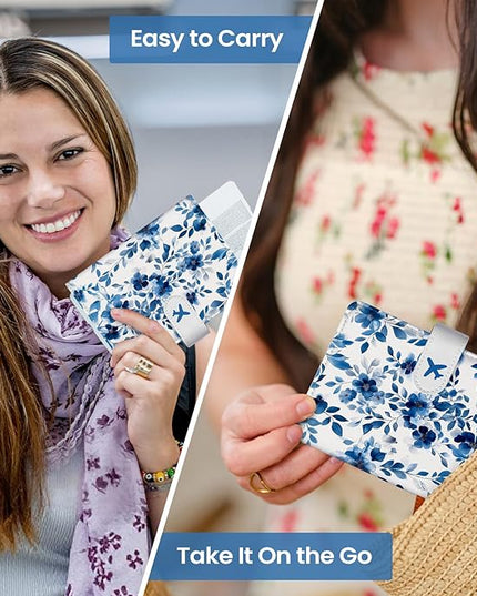 Passport Holder for Travel Essentials, RFID Blocking Leather Cover Wallet with Magnetic Closure, Aesthetic & Cute Passport Book Case for Women and Men - BlueFloral