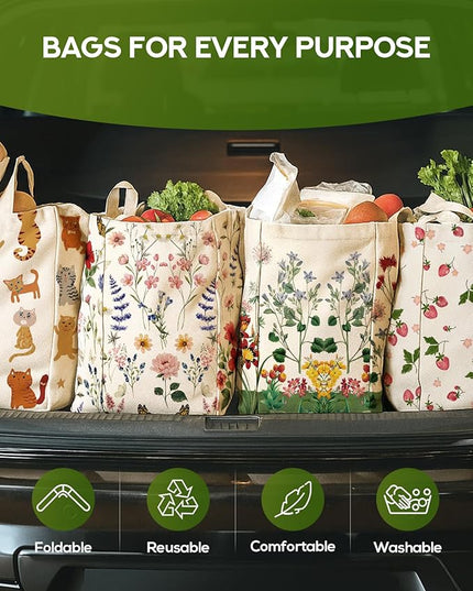 Large Canvas Grocery Tote Bag - Reusable Extra Large Shopping Shoulder Bags with 6 Inner Pockets & 2 Handle Strap