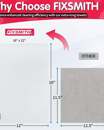 FIXSMITH White Microfiber Cleaning Cloth, Pack of 50, 16"X12" Cleaning Rags for Housekeeping and Kitchen, Reusable Shop Towels, Microfiber Towels for Cars, Lint Free, Scratch-Free, Highly Absorbent