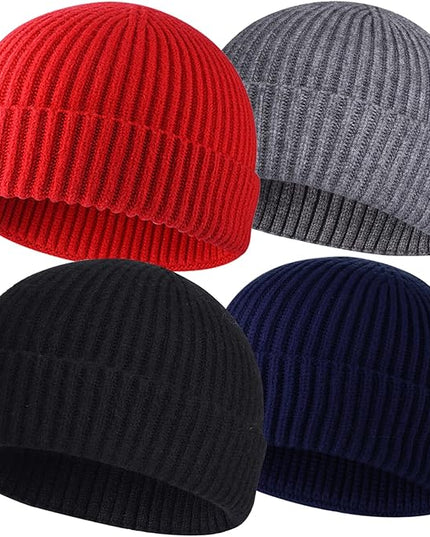 ROYBENS 4 Pack Wool Fisherman Beanies for Men, Knit Short Watch Cap Winter Warm Hats