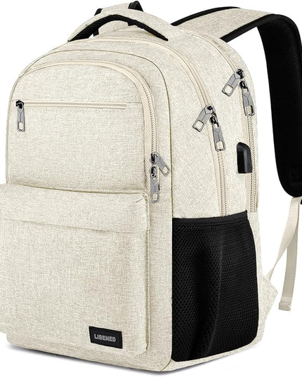 Teen Girls School Backpack 15.6 Inch Laptop Bookbag - Water Resistant College Backpack for Students, Lightweight & Sturdy, Beige