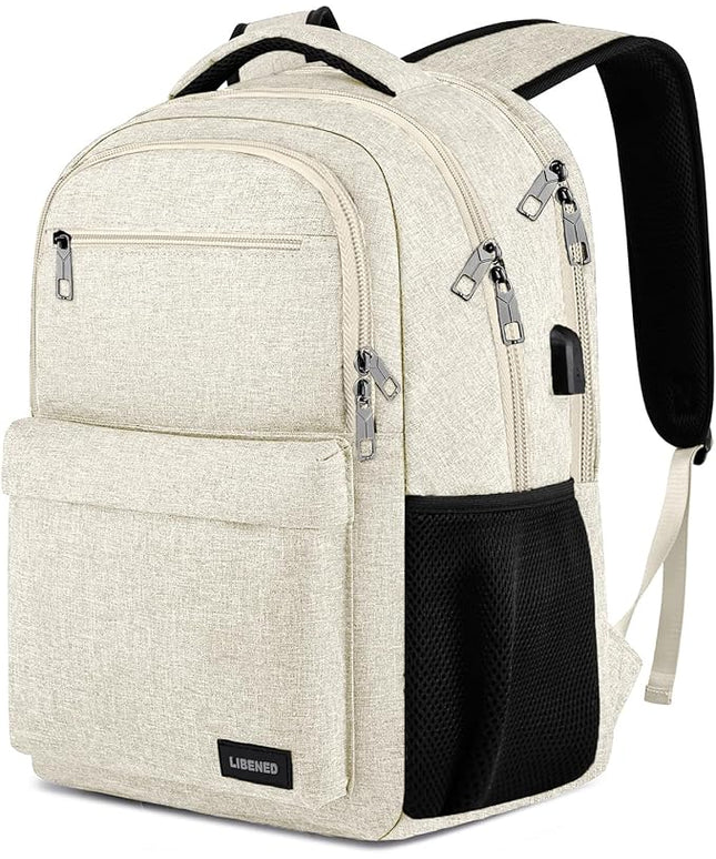 Teen Girls School Backpack 15.6 Inch Laptop Bookbag - Water Resistant College Backpack for Students, Lightweight & Sturdy, Beige