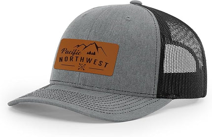 Pacific Northwest Baseball Snapback Trucker Hats with Leather Patch for Men and Women PNW Gifts Outdoor Camping Hiking Cap