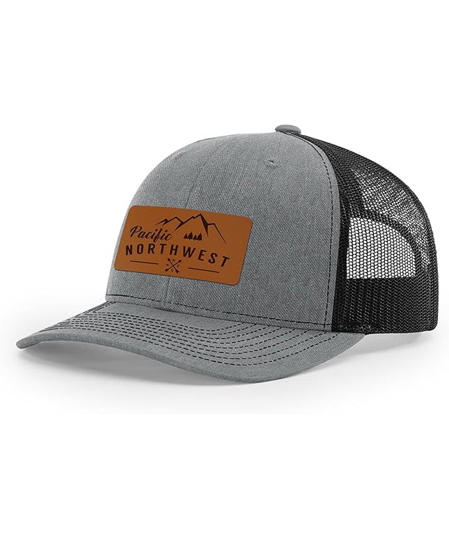 Pacific Northwest Baseball Snapback Trucker Hats with Leather Patch for Men and Women PNW Gifts Outdoor Camping Hiking Cap