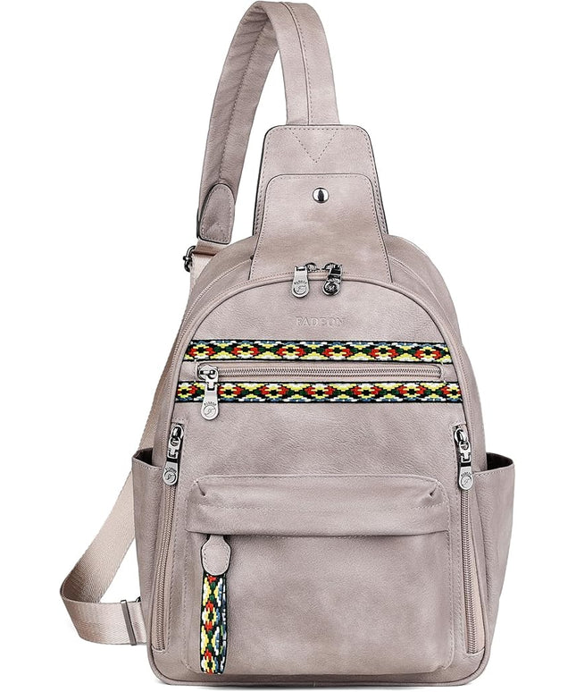 FADEON Large Sling Bag for Women, Leather Crossbody Purse Designer Anti Theft Sling Backpack, RFID Fanny Packs for Travel