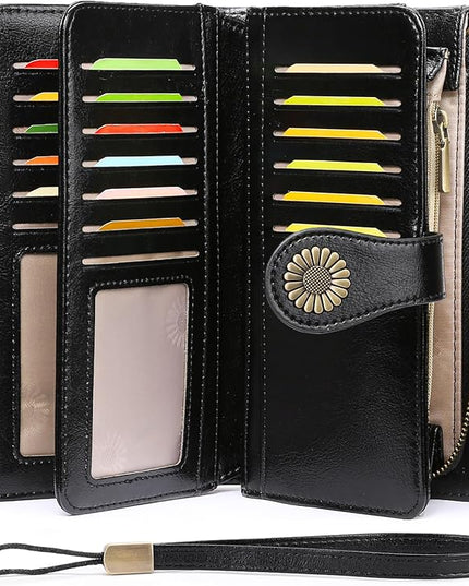 SENDEFN Wallets for Women Leather Credit Card Holder with RFID Blocking Large Capacity Wristlet | with RFID Blocking, Large Capacity, Wristlet, with RFID Blocking, Large Capacity, Wristlet