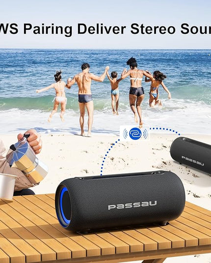 Passau Portable Bluetooth Speakers Loud 40W Peak Stereo Sound, Passive Radiators-Deep Bass, All Day Playtime, Adjustable Strap, BT5.3, IPX5 Wireless Speaker RGB Lights for Indoor Outdoor