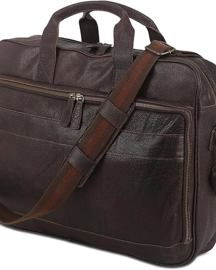 Leather briefcase 18 Inch Laptop Messenger Bags for Men and Women Best Office briefcase Satchel Bag (Brown)