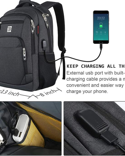 Laptop Backpack,Business Travel Anti Theft Slim Durable Laptops Backpack with USB Charging Port,Water Resistant College Computer Bag for Women & Men Fits 15.6 Inch Laptop and Notebook - Black