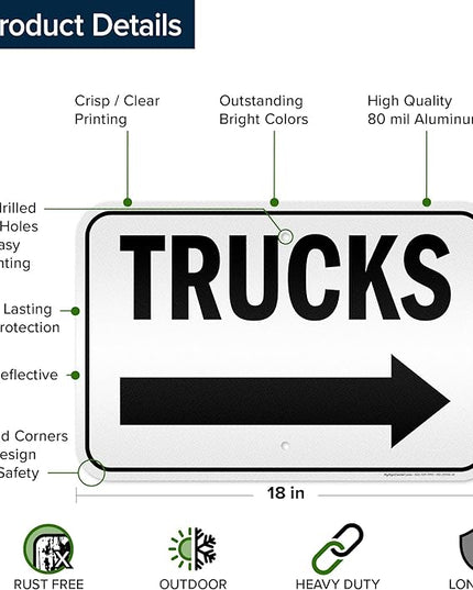 Trucks Right Sign, 12x18 Inches, 3M EGP Reflective .063 Aluminum, Fade Resistant, Made in USA by My Sign Center