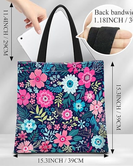Canvas Tote Bag for Women，Cute Heavy-Duty Shoulder Bag with Zipper Pocket -Travel Tote for Grocery, Gym,Shopping