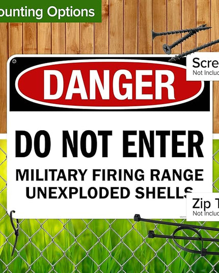 Danger Do Not Enter Military Firing Range Unexploded Shells Sign, 24x30 Inches, 55 mil thick HDPS (high density polystyrene), Made in USA by My Sign Center