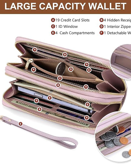 yiijay Womens Wallet RFID Blocking Large Capacity Leather Double Zip Wristlet Wallet Credit Card Phone Holder Ladies Clutch Purse Flora