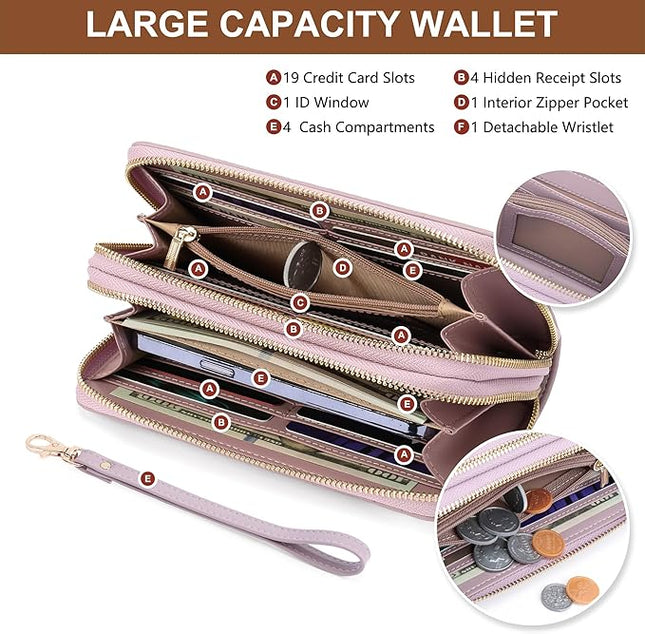 yiijay Womens Wallet RFID Blocking Large Capacity Leather Double Zip Wristlet Wallet Credit Card Phone Holder Ladies Clutch Purse Flora