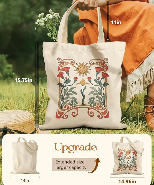 Aesthetic Tote Bag for Girls - with Magnetic Buckle and Zipper Inner Pocket for Women Lady Canvas Cotton Tote Bag